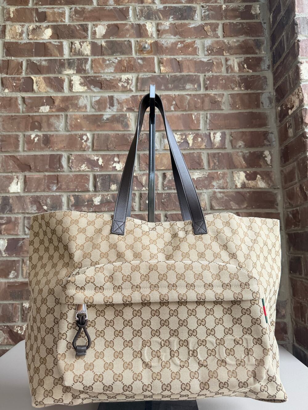 Gucci Front Pocket Debossed Logo Tote GG Canvas Large Brown 84843